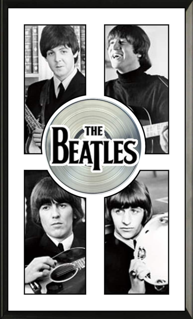 Beatles Framed Black and White Close-Ups With Platinum LP 24.5" x 36.5"